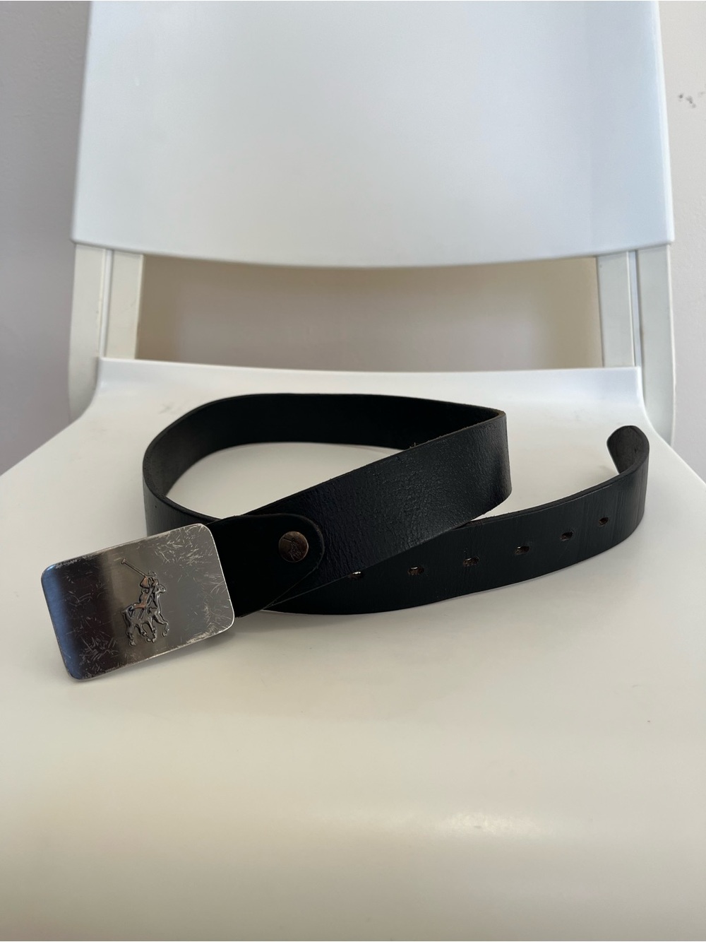 POLO RALPH LAUREN Men's Pony Logo Plaque Buckle Leather Belt, BLACK